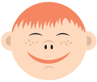 Illustration of a chubby freckle-faced boy smiling.